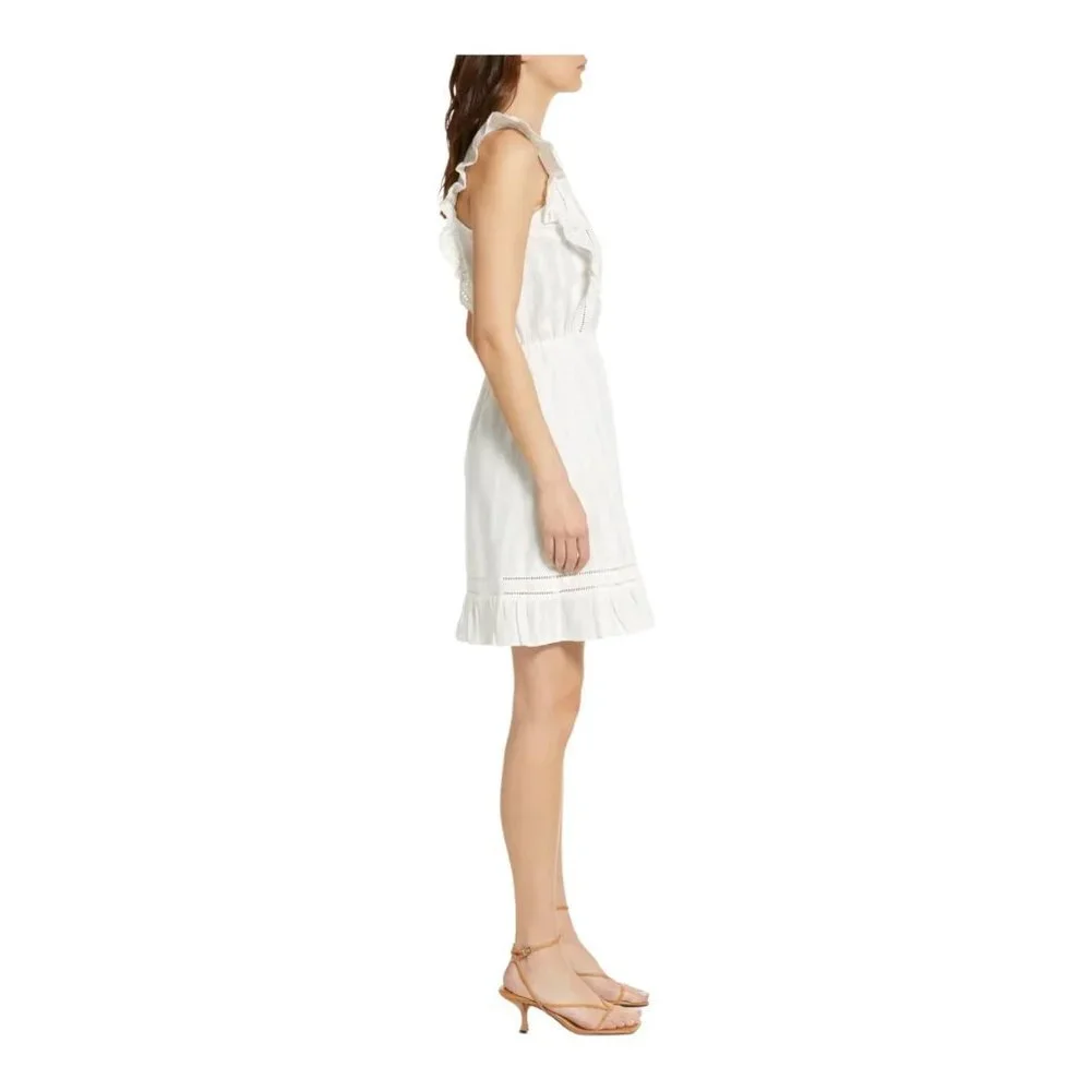 Scotch & Soda Eyelet‎ Ruffle Organic Cotton Pinafore Dress in White Size XS